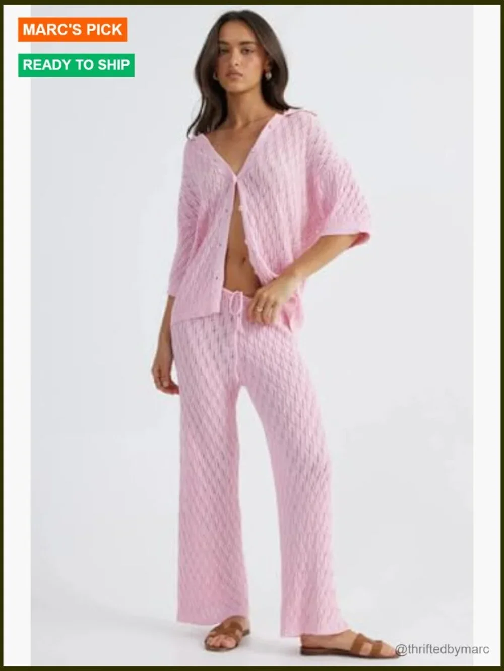 Women's Two Piece Matching Lounge Set - Short Sleeve Button Top & Wide Leg Pants